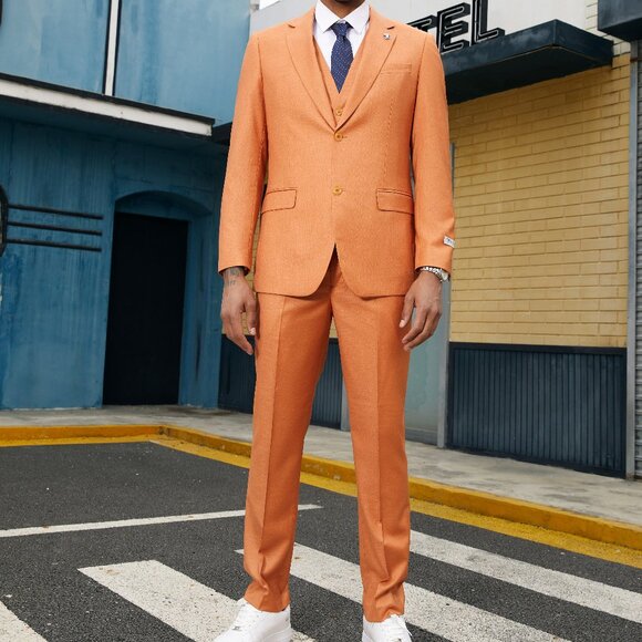 Orange Notch Lapel 3 Piece Stacy Adams Men's Suit - Picture 4 of 6